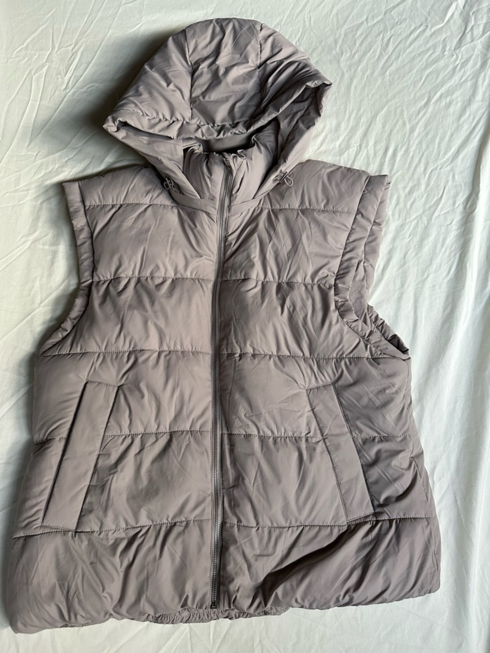 Abercrombie YPB Puffer Vest XXL Hooded Taupe Beige Athleisure Oversized
